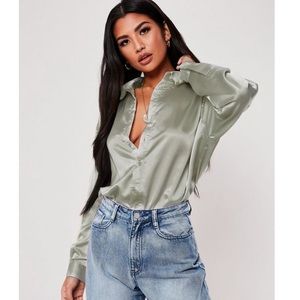 NWT Missguided Extreme Oversized Satin Shirt in Sage Green
